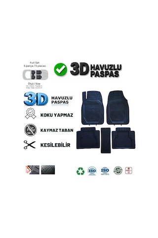 Nissan X-trail 2017 Uyumlu 3 Cm Havuzlu 5 Parça Set 3d Paspas Takımı Siyah