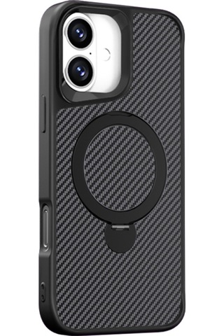 Teleplus Apple Uyumlu iPhone 16 Kılıf Karbon Fiber Magsafeli 360 Dönerli Standlı Alp Kapak