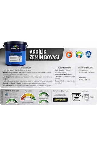 Pamukkale Akrilik Zemin Boyası 5 Kg Ral 9007 Alüminyum Gri