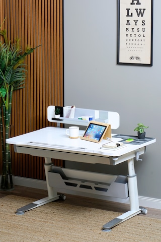 Sirius Standart Yükseklik Ve Eğim Ayarlı Çekmeceli Bilgisayar, Ofis Ve Çalışma Masası Beyaz Gri Gri