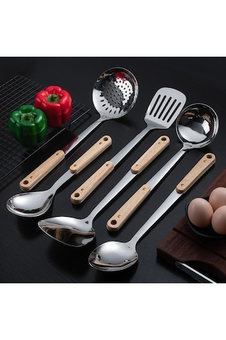 Hanyang Paslanmaz Çelik Spatula Mutfak Eşyaları Ahşap Saplı Spatula Mutfak Pişirme Spatula 304-e Sanded