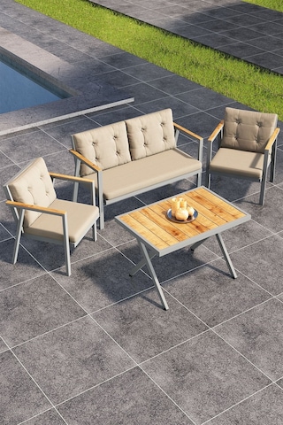 Sierra 2+1+1 Metal İskeletli Suya Dayanıklı Bahçe Balkon Mobilya Takımı Cafe, Salon Koltuk Takımı Cappuccino