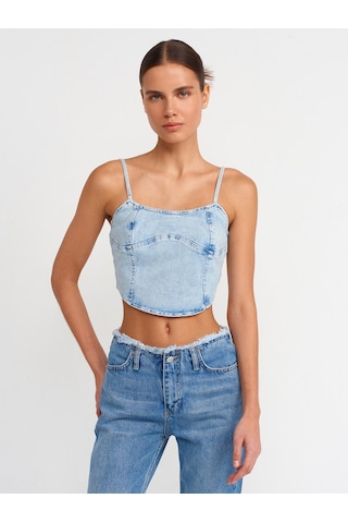 Dilvin Kar Yıkama Denim Top-mavi Mavi