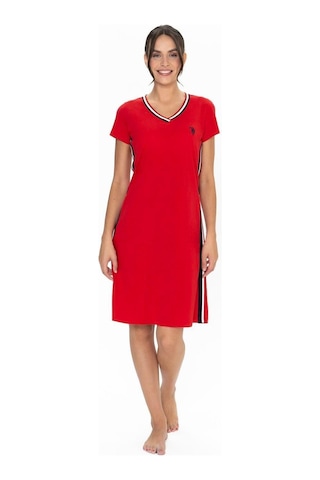 U.s. Polo Assn. 20007 Kadın V Yaka Kısa Kollu Günlük Gecelik Kırmızı