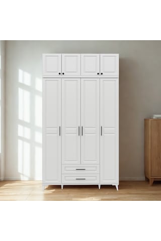 Handy 4 Kapaklı Yüklüklü Gardırop Mdf Gövde, Yavaş Kapanır Kapaklı, Modern Tasarım Beyaz