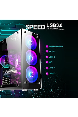 Blueforce Hunter 4 RGB Fanlı Atx-Mini Atx Itx Uyumlu Mid Tower Bilgisayar Kasası