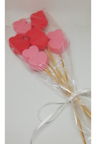 Sabun - Kokulu Süs Sabunu - Çubuklu Kalp 6 Adet Pembe-5cm Beyaz sabun