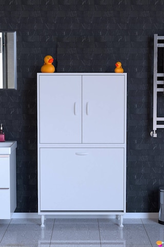 Deniz Kirli Sepetli Ve Kapaklı Raflı, Çok Amaçlı Banyo Dolabı - 80 X 138 X 32,5 Cm 80 Cm