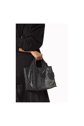 3.1 Phillip Lim Kristal Fileli Mini Market Çantası, Şık & Pratik, Logo Etiketi El Çantası Siyah