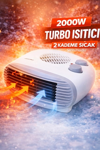 Turbo Fanlı 2000w Elektrikli Isıtıcı 2 Kademeli Sessiz Ve Güvenli Sıcak Hava Üfleme Turbo Soba