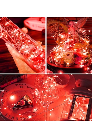 Ev Balkon Ve Parti İçin 3 Metre Pilli Kırmızı Renk Peri Led Yılbaşı Süsü Işık Kırmızı