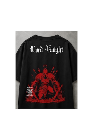 Yolo Street Lord Knight Oversize Siyah Tişört Kırmızı Şövalye Baskılı Unisex Streetwear %100 Pamuk Siyahg1gg