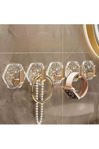 Lüks 5 Li Duvar Askısı Banyo Mutfak İçin Havlu Askılık 5690 Açık Ahşap