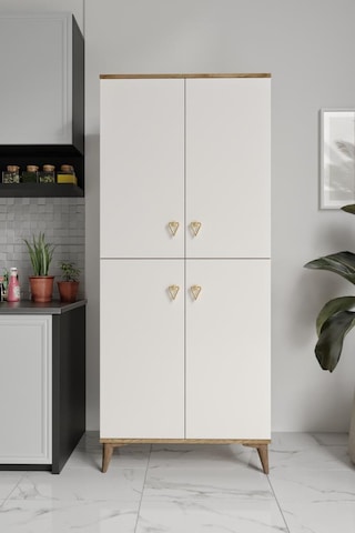 Simple Sp4190 Çok Amaçlı Dolap 4 Kapaklı Mutfak Dolabı Balkon Dolabı Kiler Banyo Dolabı Ayakkabılık Ekru Ceviz