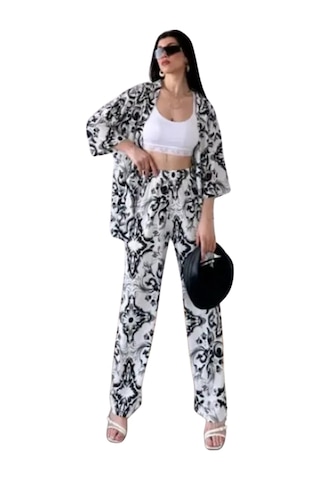 Alt Üst Takım Kimono- Desenli Beyaz