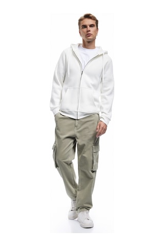 Koton Şardonlu Regular Fit Kapüşonlu Fermuarlı Uzun Kollu Kanguru Cepli Sweatshirt Ekru 7wam70004mk