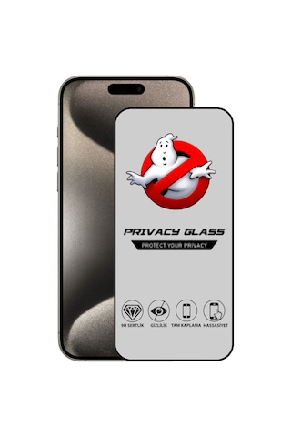 Apple iPhone Uyumlu 15 Pro Max Tam Kaplayan Privacy Hayalet Temperli Ekran Koruycu Cam