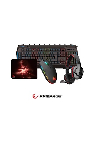 Rampage Kb-r63 Stage Makrolu Klavye Sn-r9 Kulaklık R63 Rgb Mouse + Mousepad 4lü Oyuncu Seti Optik
