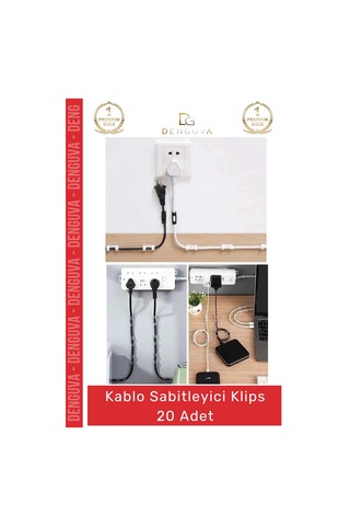 Klips Yapışkanlı Masaüstü Ofis Düzenleyici Pratik Güçlü Kablo Sabitleyici Klips Seti - 20 Adet Çok Renkli