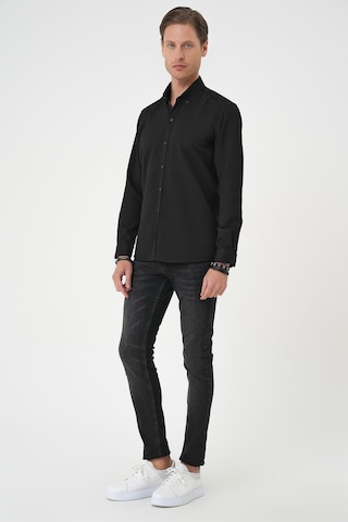 Efor Slim Fit Dokulu Düğmeli Yaka Pamuklu Klasik Siyah Gömlek Gk 739 Siyah