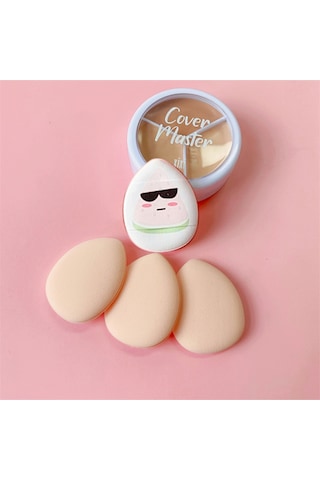 Melien Cool Desenli Mini Puf Parmak Yüz Makyaj Süngeri Beyaz 2'li