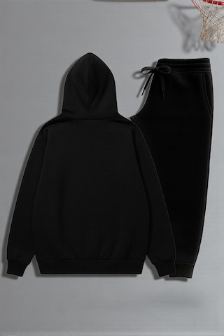 Unisex Bad Bear Baskılı Sweatshirt Eşofman Takımı Siyah