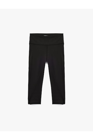 Koton Yüksek Bel Slim Fit Yırtmaçlı Diz Altı Spor Tayt Siyah 7wak40206nk
