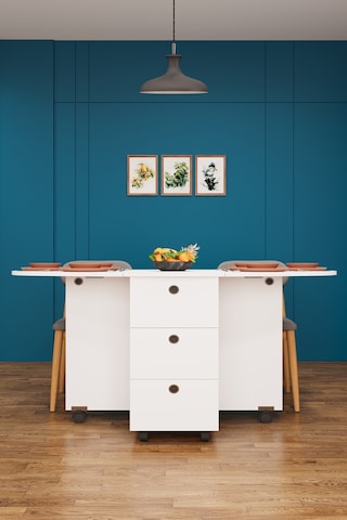 Asra Trend KM-08 %100 MDF 141x72 cm Katlanır Akıllı Mutfak Masası Tekerlekli Servis Masası 2 Çekmeceli Beyaz