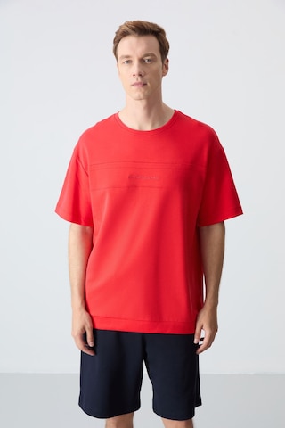 Fiesta Lacivert Pamuklu Kalın Yumuşak Dokulu Oversize Fit Basic Erkek Şort Takım - 85257 Kırmızı