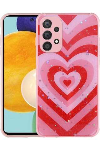 Galaxy A23 Kılıf Simli Desenli Kamera Korumalı Parlak Zore Popy Kapak Kalp