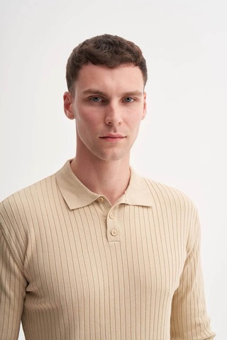 Cazador Premium Slim Fit Viskon Karışımlı Polo Yaka Bej Erkek Kazak 33210 Bej