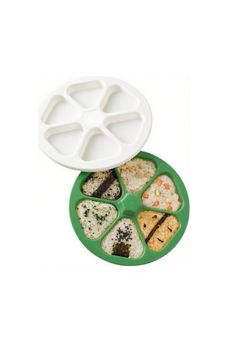 Vkemall Ev Ve Kamp İçin Yeşil 6'lı Rice Ball Ve Sushi Yapım Seti - Kalıp Ve Kapaklı Dıy Bento Aracı Yeşil