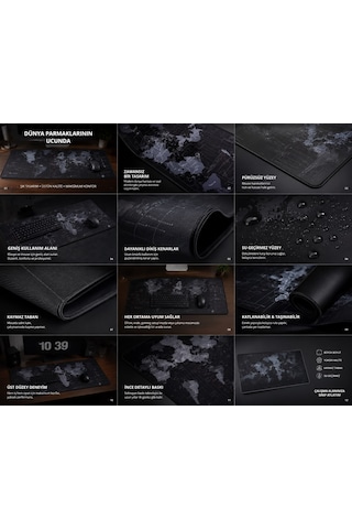 Dünya Haritası Desenli Oyuncu Mouse Pad Kaymaz Taban 70x30