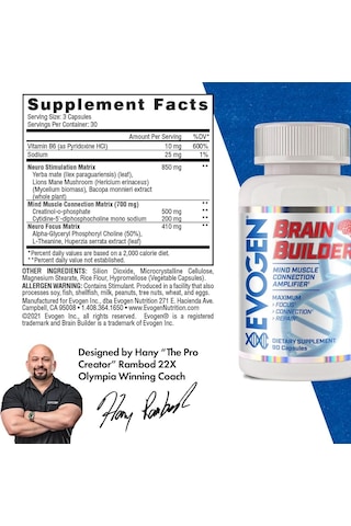 Evogen Brain Builder Neuro Mind Boosts Focus Concentration & Connection Lions Mane Bacopa Monnieri A Aromasız