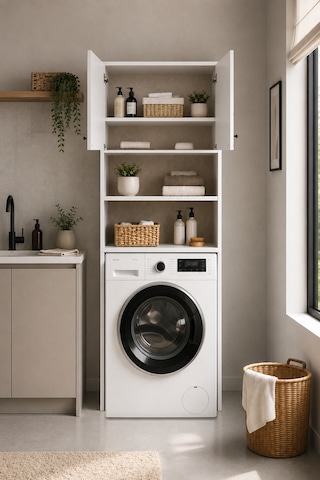 Nest Tekli Çamaşır Makinası Dolabı Y:190 G:65 D:25 / Beyaz