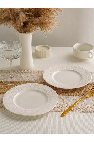 Magistro İki Adet Fray Yemek Tabağı Seti, 20 Cm Çapında, Porselen. 344082579 Beyaz