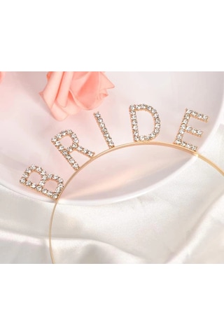 Altın Gold Renk Bekarlığa Veda Kristal Taş Bride Tacı İthal 16x10 Cm Diğer