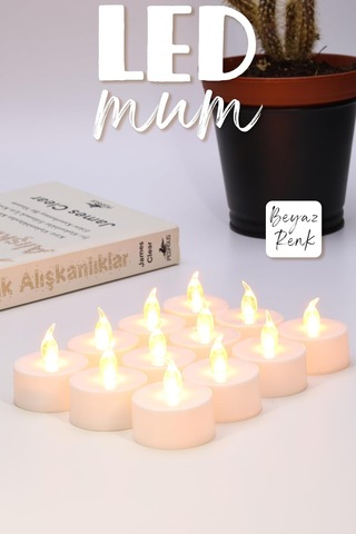 12 Adet Led Mum Tealight Mini Dumansız Pilli Alevli Dekoratif Yapay Mum Işıldak Beyaz 1036-2