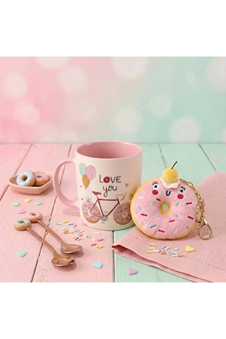 Donut Peluş Anahtarlıklı Kupa 360 Ml Pembe4