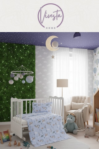 Hayvan Desenli Pamuk Bebek Pike Seti Yumuşak, Antialerjik ve Nefes Alan Kumaş Mavi Renkli