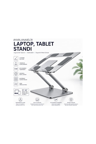 Schitec Metal Ayarlanabilir Laptop,tablet,Macbook Uyumlu,matebook Yükseltici Katlanabilir Stand Tutucu Gri