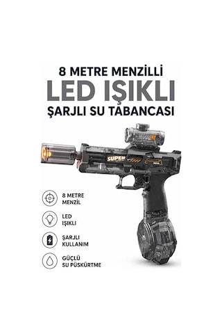 Zenvia Sarjlı Otomatik Su Tabancası Led Işıklı Geniş Su Hazneli Gerçekçi Geri Tepme Efektli Uzak Menzilli Znv202