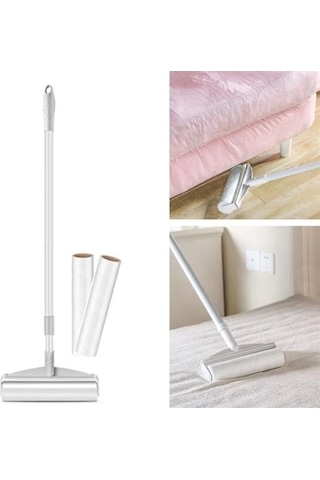 Teleskopik Saplı 24 Cm Yapışkanlı Tüy Rulosu Uzayabilen Hav Tüy Toz Toplayıcı Rulo 2 Yedekli Çok Renkli