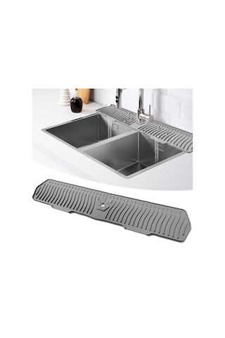 Ximistore9 Gri Silikon Lavabo Matı, Otomatik Su Akışlı Mutfak/ Banyo Musluk Altı Koruyucu, 76cmx15.3cm Kaymazsız Su Toplamama Döşeme Gri