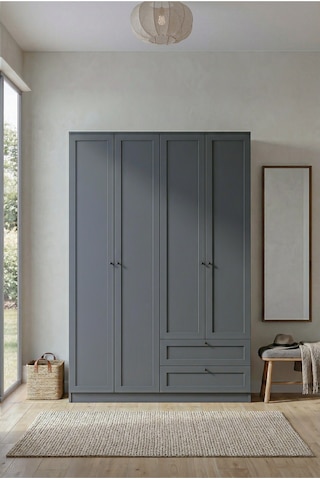 Terra 4 Kapaklı 2 Çekmeceli Gardırop/dolap 137x210x52 Cm Modern Tasarım Gri