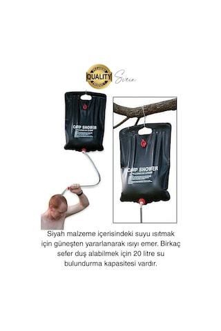 Premium Güneşte Isınabilen Taşınabilir Katlanabilen 20 Lt Kamp Duşu Seti Yıkanma Banyo Hortum Başlık Diğer
