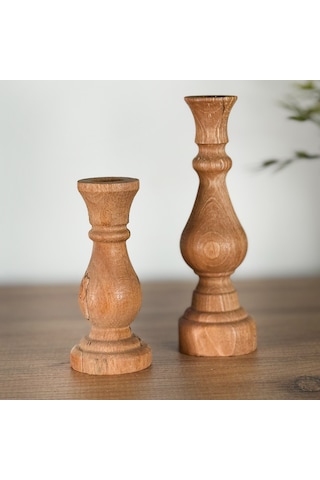 Mumluk Şamdan Ahşap Mumluk 2 Li 1258