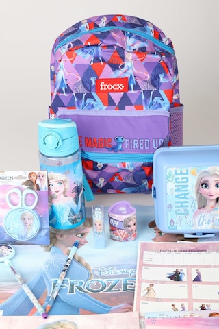 X Dekomus Lisanslı Elsa Frozen Full Kırtasiye Seti Anaokul Çantası,beslenme Kabı,matara,beslenme Örtüsü Altın