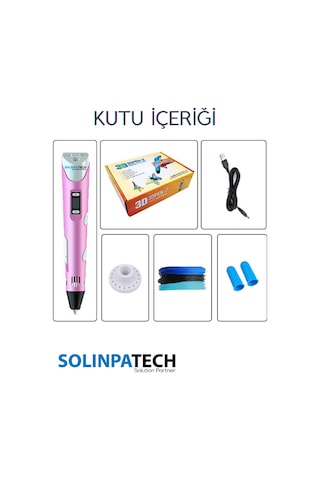Pembe 3D Kalem 3D Pen 3 Boyutlu Yazıcı Kalem 3 Renk 9 Metre Filament + USB KABLO