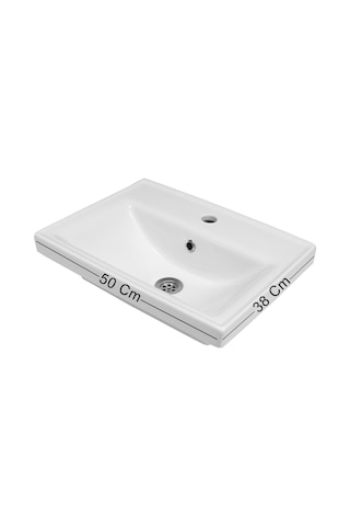 Karen Banyo Milano 50 Cm Lavabolu Banyo Dolabı,lavabo Dahil, Ayna Dahil,sonomo Meşe Beyaz